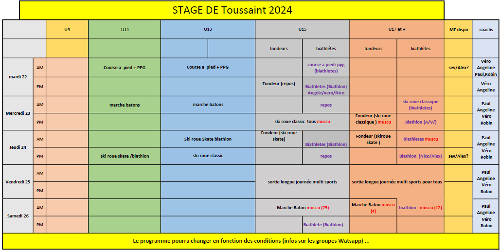 Programme Stage Toussaint 2024