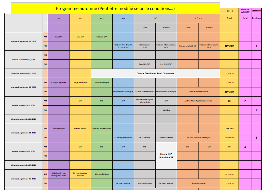 Programme Séances Septembre - Octobre 2026