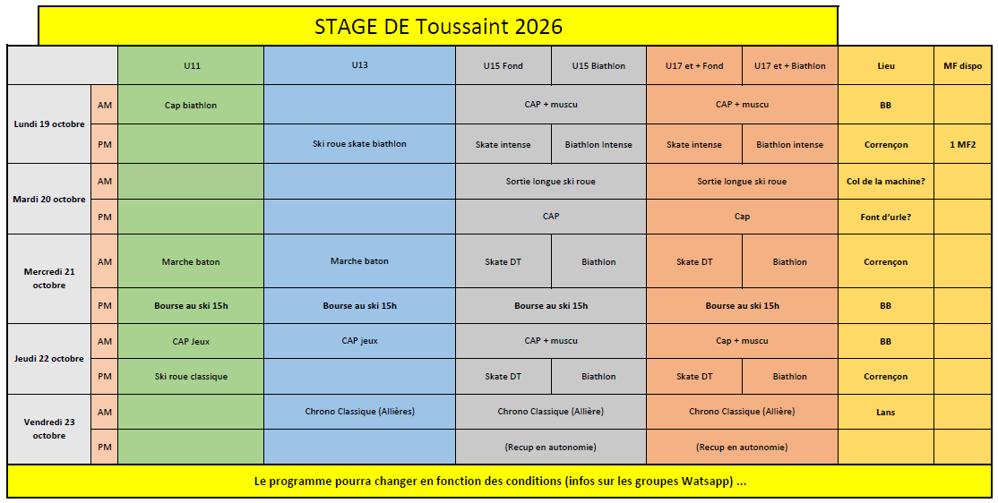 Stage Toussaint 2026
